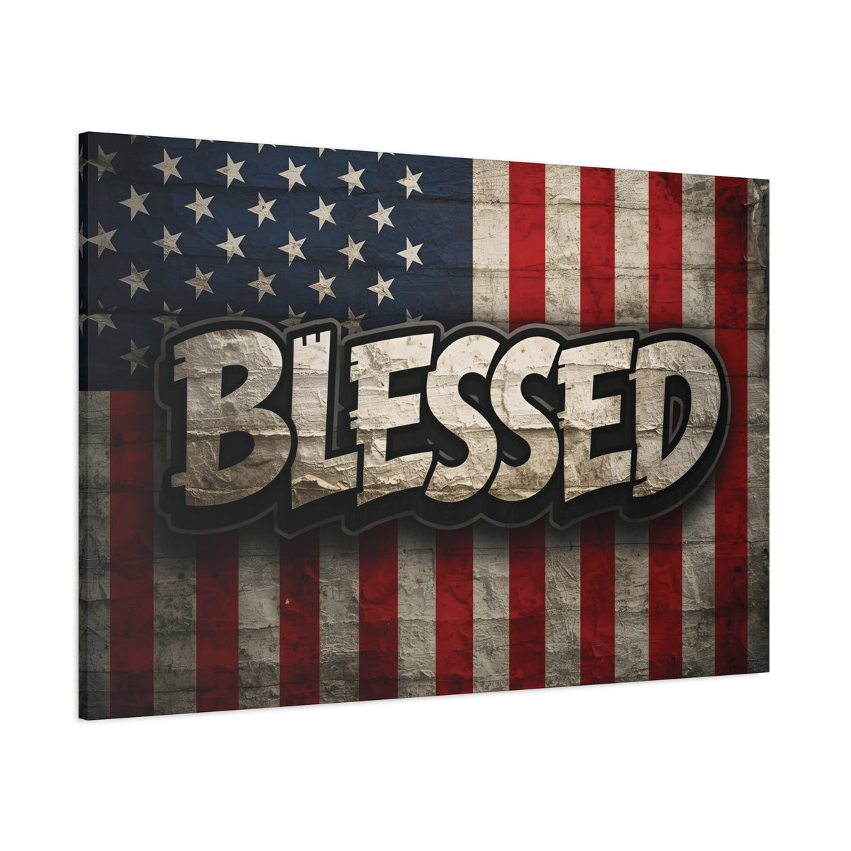 Blessed Vintage American Flag Canvas Wall Art - Patriotic Home Decor