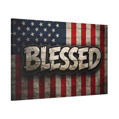 Blessed Vintage American Flag Canvas Wall Art - Patriotic Home Decor