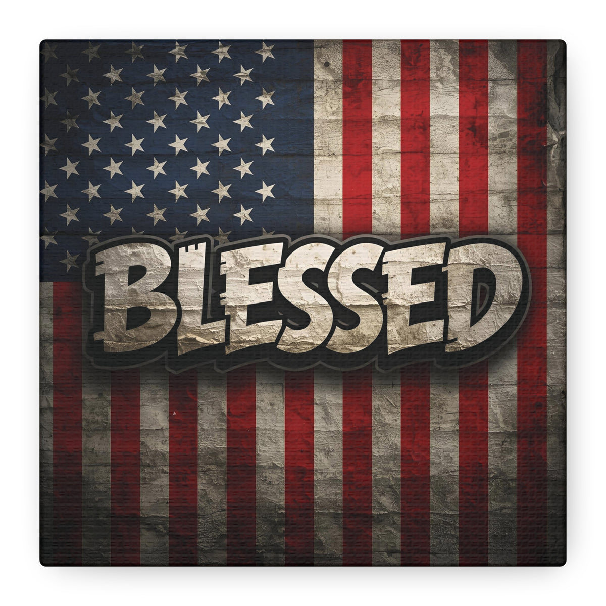Blessed Vintage American Flag Canvas Wall Art - Patriotic Home Decor