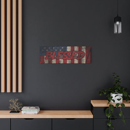 Blessed Canvas Wall Art - Vintage American Flag - Gallery Wrapped - Patriotic Americana Decor - Rustic Flag Art - 35 Sizes