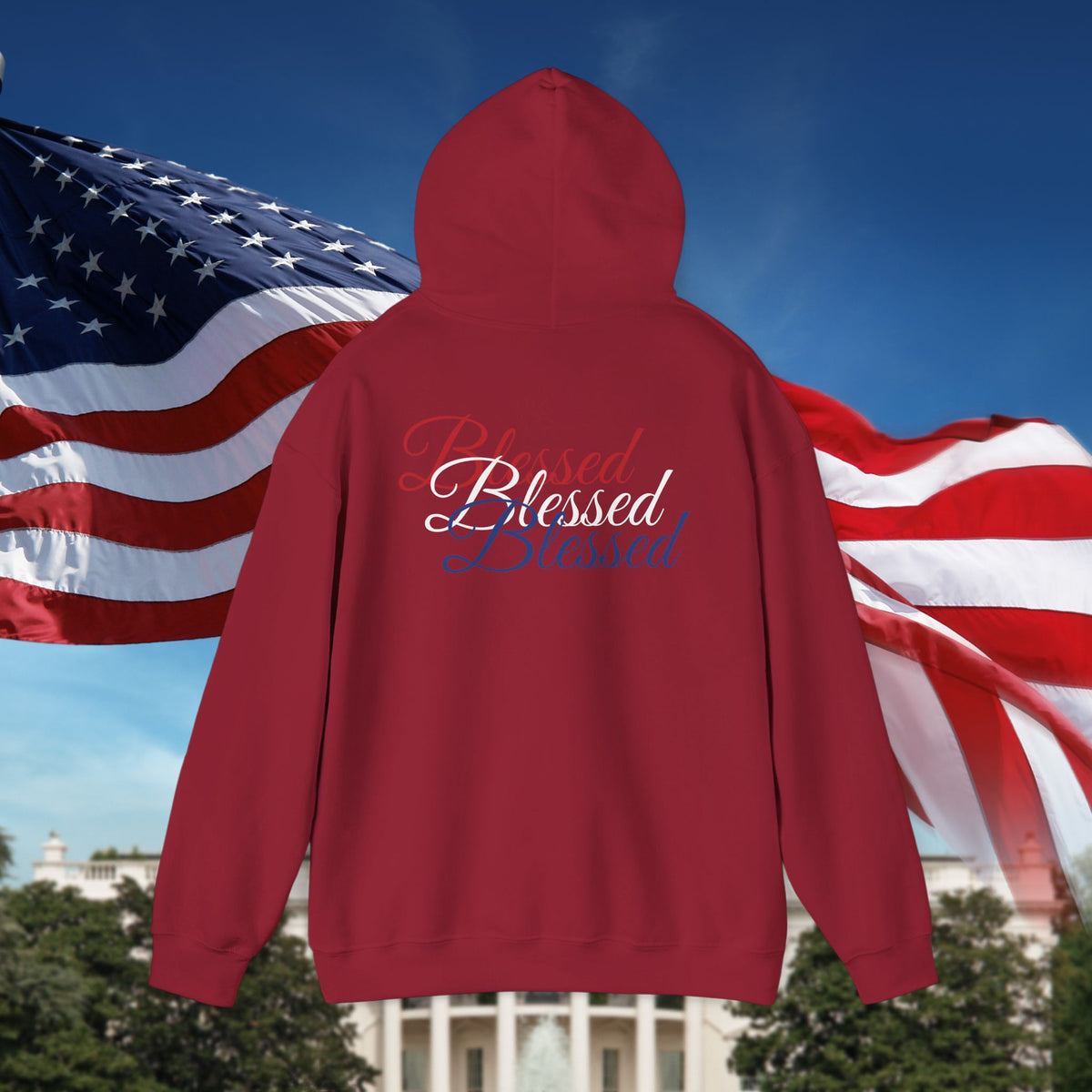 Blessed Hoodie - Patriotic Red White Blue - Unisex Pullover - Front & Back Print - S-5XL