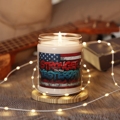 Stronger Than Yesterday Scented Soy Candle - 9oz - Patriotic American Flag - Motivational Fitness Gift - 9 Scents