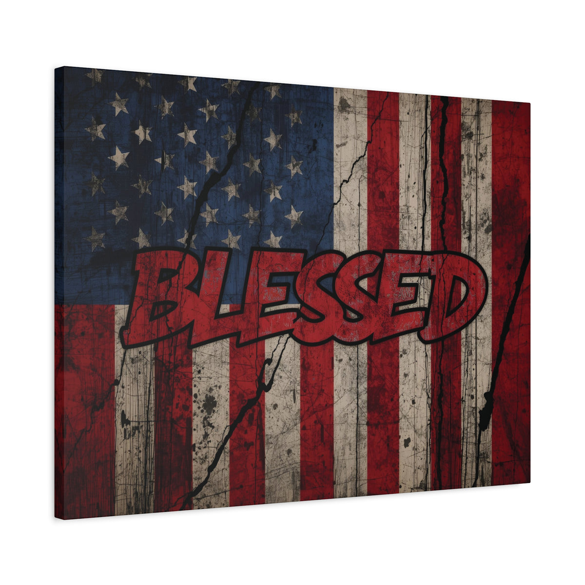 Blessed Canvas Wall Art - Vintage American Flag - Gallery Wrapped - Patriotic Americana Decor - Rustic Flag Art - 35 Sizes