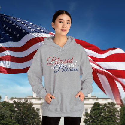 Blessed Hoodie - Patriotic Red White Blue - Unisex Pullover - Front & Back Print - S-5XL
