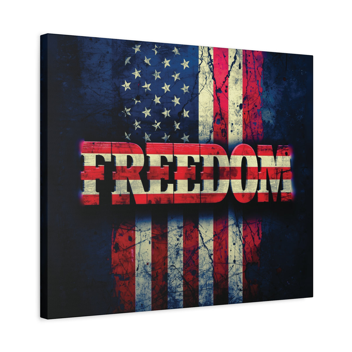 Freedom Canvas Wall Art - Patriotic Vintage American Flag - Gallery Wrapped - Red White Blue - 35 Sizes Available