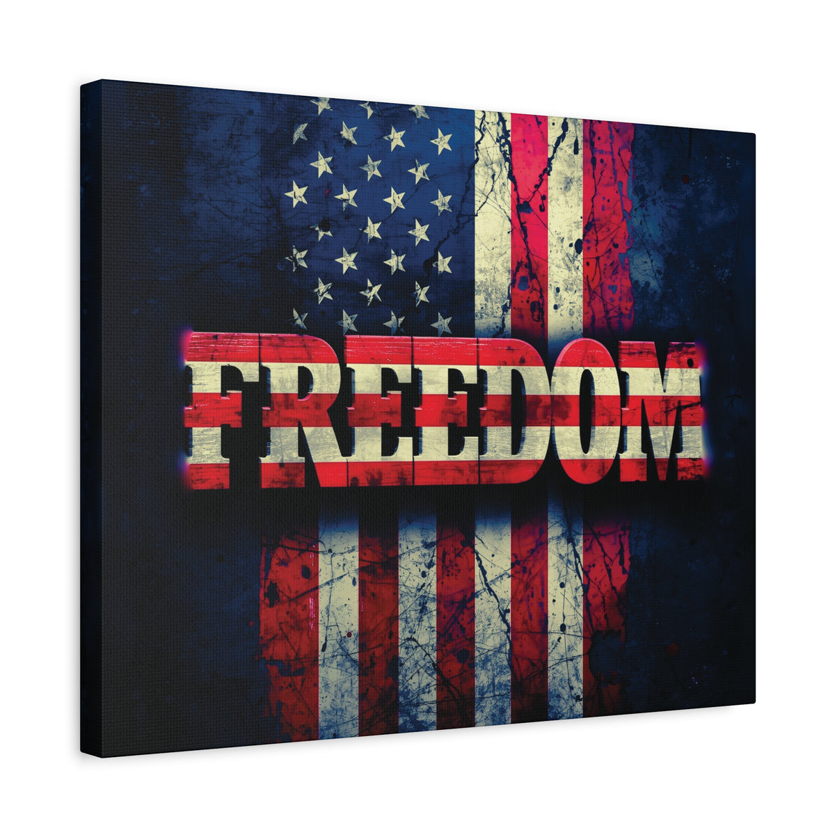 Freedom Canvas Wall Art - Patriotic Vintage American Flag - Gallery Wrapped - Red White Blue - 35 Sizes Available