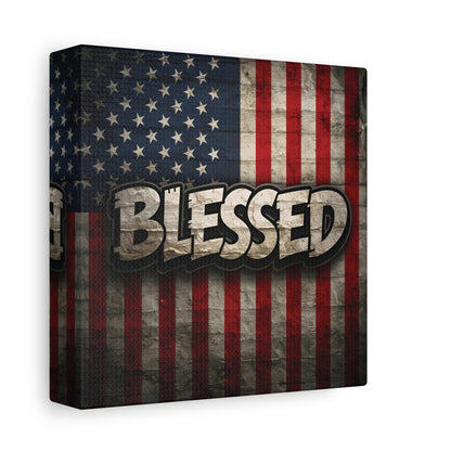 Blessed Vintage American Flag Canvas Wall Art - Patriotic Home Decor