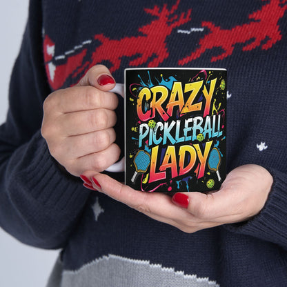 Crazy Pickleball Lady Mug - Colorful Design - 11oz/15oz - Funny Pickleball Gift