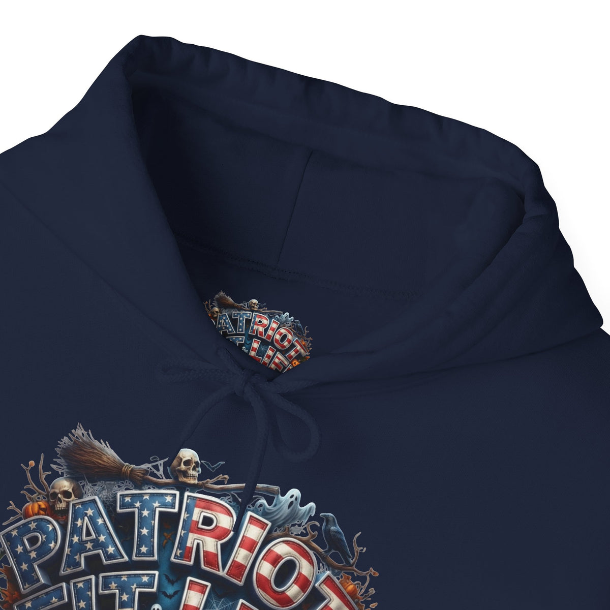 Patriot Fit Life Halloween Hoodie - Haunted Marquee Flag Graphic | Skeleton Pumpkin | Unisex S-5XL