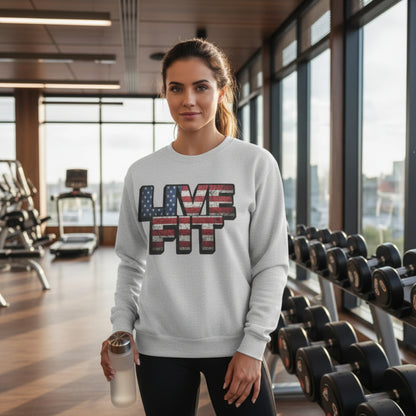 Patriotic Fitness Sweatshirt - American Flag LIVE FIT Design - Red White Blue Crewneck - Unisex S-3XL