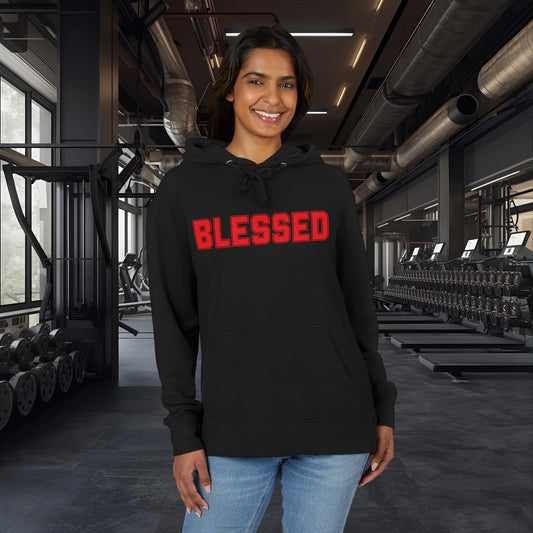 Blessed Hoodie - Red Text - Black Pullover Sweatshirt - Faith Apparel - Unisex XS-3XL