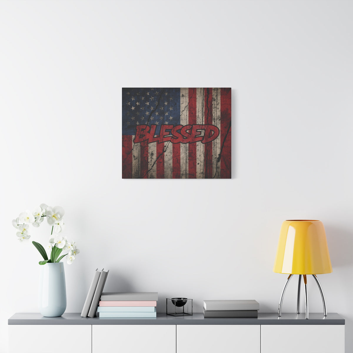 Blessed Canvas Wall Art - Vintage American Flag - Gallery Wrapped - Patriotic Americana Decor - Rustic Flag Art - 35 Sizes