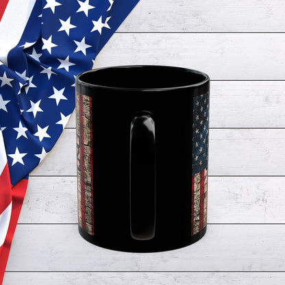 LIVE FIT Vintage American Flag Mug - Patriotic Fitness Motivation - 11oz/15oz