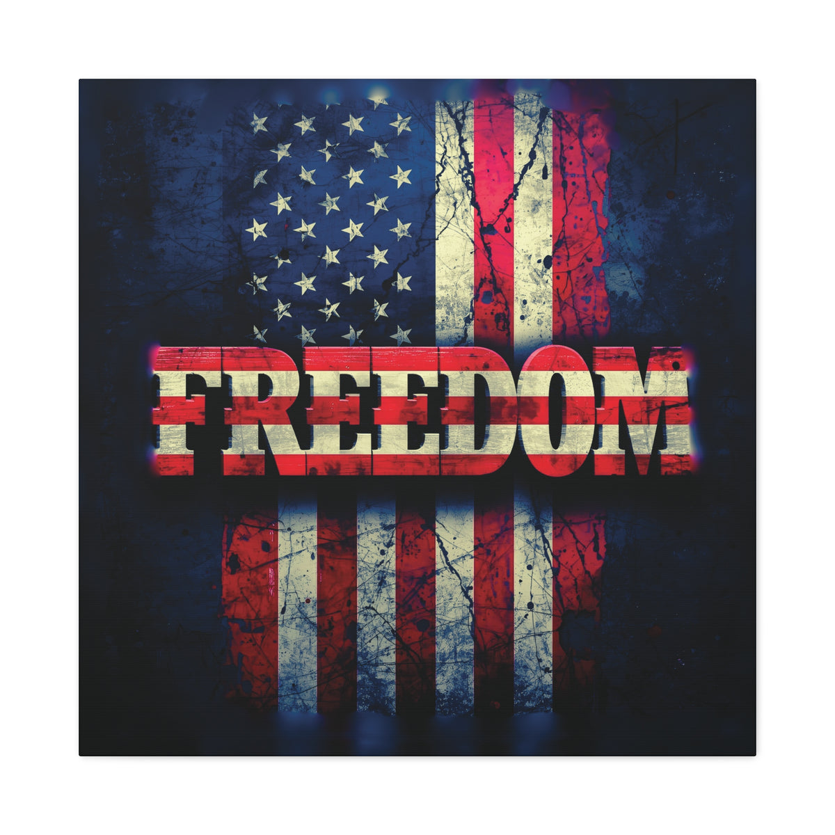 Freedom Canvas Wall Art - Patriotic Vintage American Flag - Gallery Wrapped - Red White Blue - 35 Sizes Available