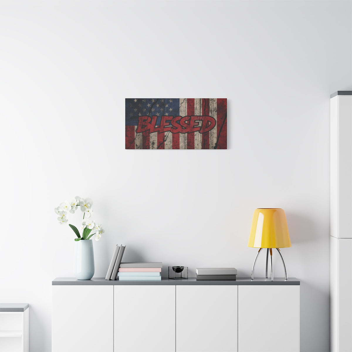 Blessed Canvas Wall Art - Vintage American Flag - Gallery Wrapped - Patriotic Americana Decor - Rustic Flag Art - 35 Sizes