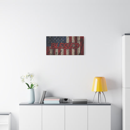 Blessed Canvas Wall Art - Vintage American Flag - Gallery Wrapped - Patriotic Americana Decor - Rustic Flag Art - 35 Sizes