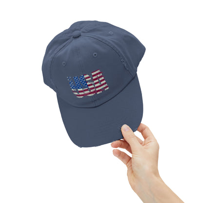 USA Distressed Flag Cap - Unisex Cotton Twill Hat - Patriotic Headwear