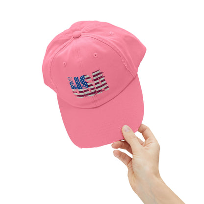 USA Distressed Flag Cap - Unisex Cotton Twill Hat - Patriotic Headwear