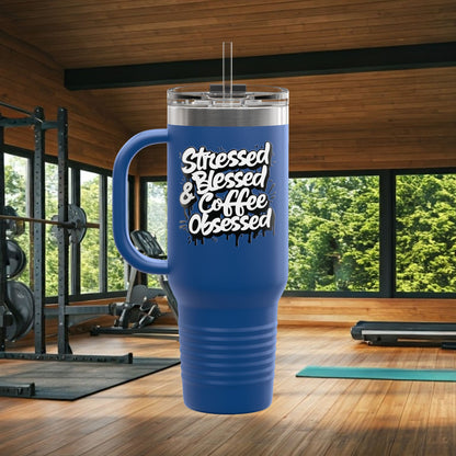 Stressed Blessed & Coffee Obsessed 40oz Travel Mug - Insulated - 7 Colors
