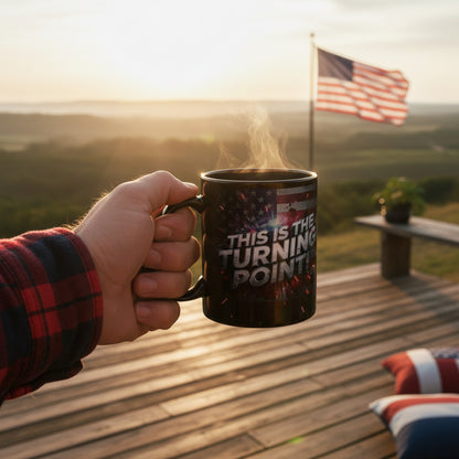 The Turning Point Black Ceramic Mug - Patriotic American Flag Design