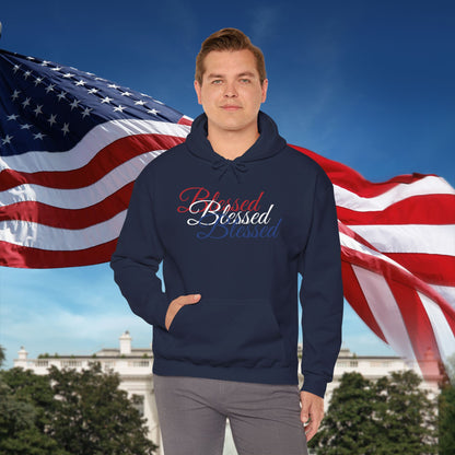 Blessed Hoodie - Patriotic Red White Blue - Unisex Pullover - Front & Back Print - S-5XL