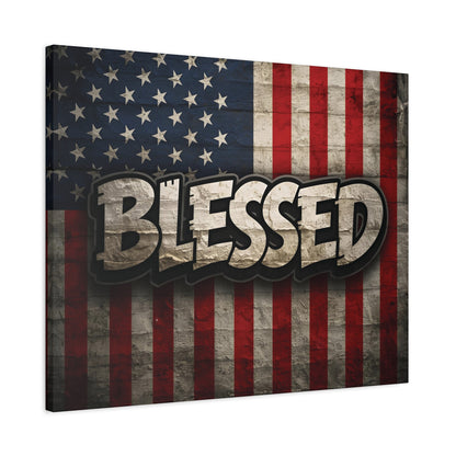 Blessed Vintage American Flag Canvas Wall Art - Patriotic Home Decor