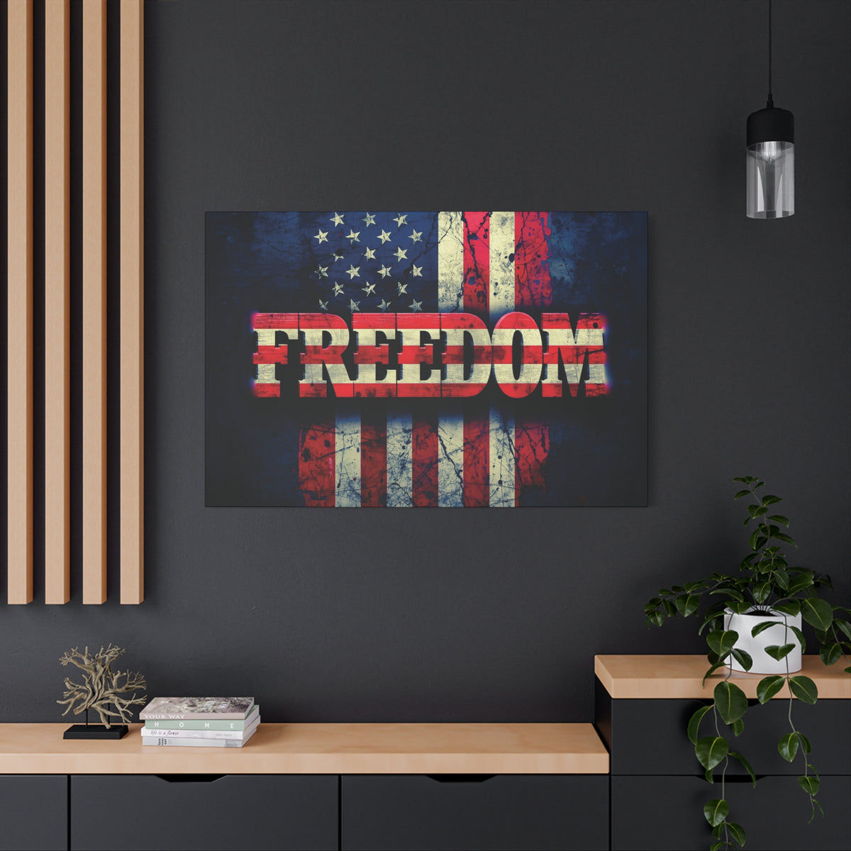 Freedom Canvas Wall Art - Patriotic Vintage American Flag - Gallery Wrapped - Red White Blue - 35 Sizes Available