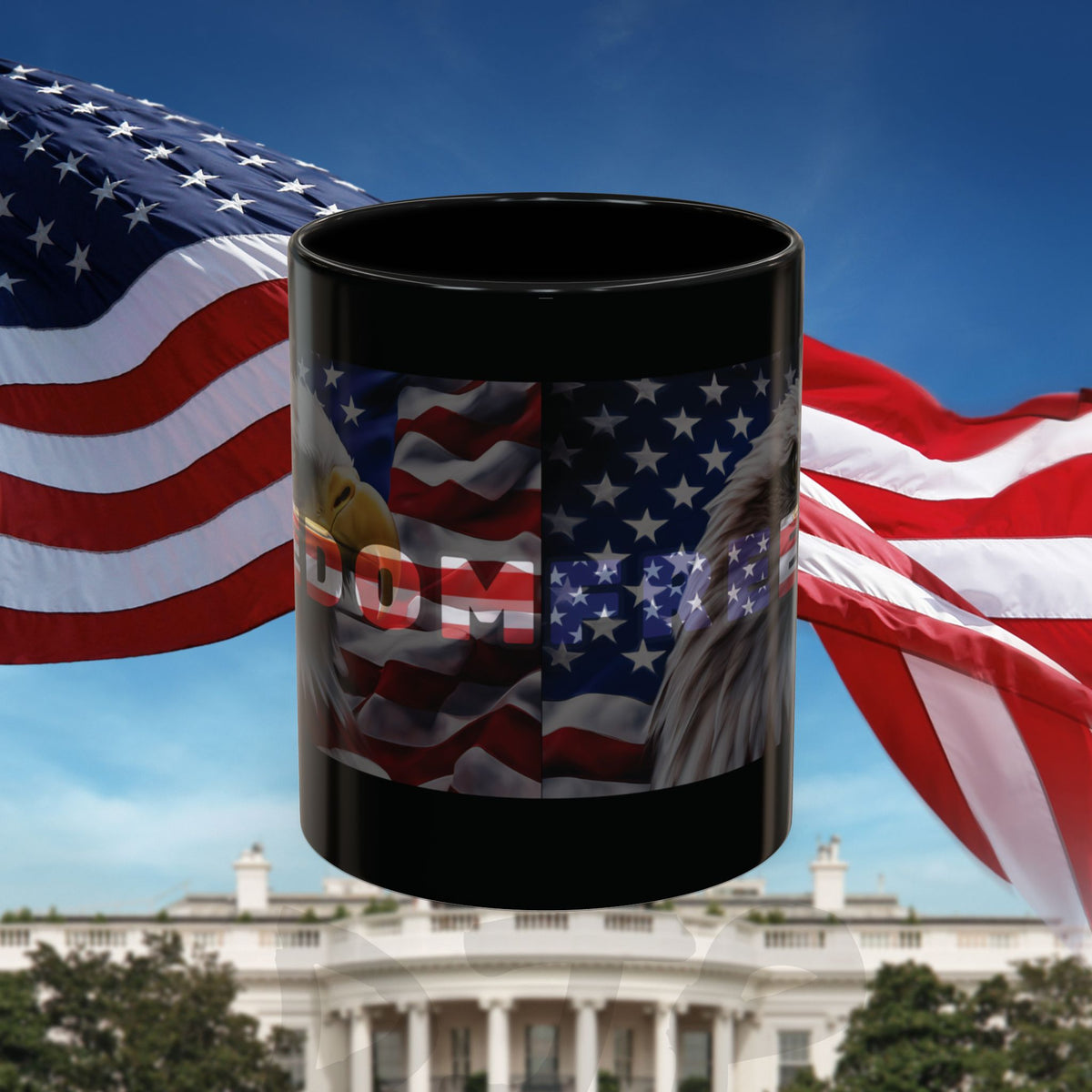 Freedom! Bald Eagle Patriotic Accent Mug - Red White & Blue - 11oz/15oz
