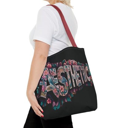 Aesthetic Black Floral Tote Bag - Eco-Friendly Shopping Bag - 3 Sizes