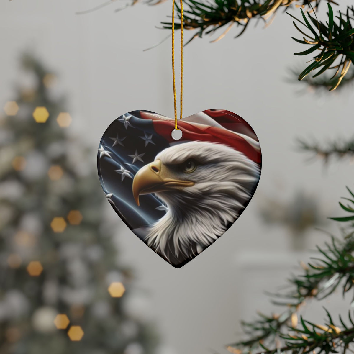 Patriotic Eagle Ornaments - American Flag Backdrop - 2 Sided Same Pic -