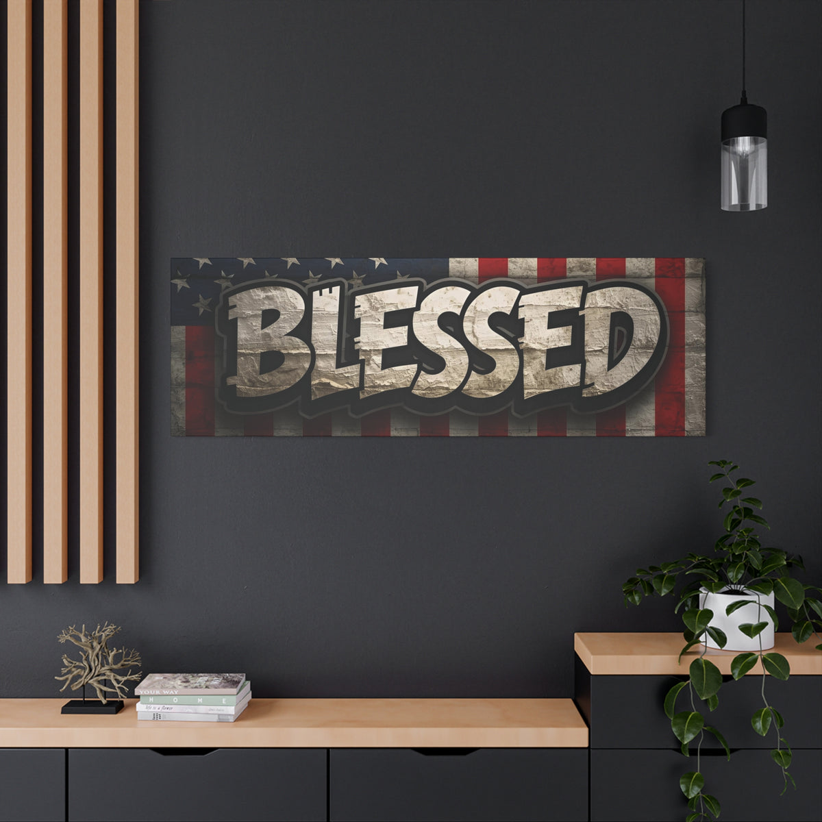 Blessed Vintage American Flag Canvas Wall Art - Patriotic Home Decor