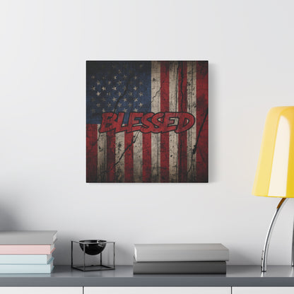 Blessed Canvas Wall Art - Vintage American Flag - Gallery Wrapped - Patriotic Americana Decor - Rustic Flag Art - 35 Sizes