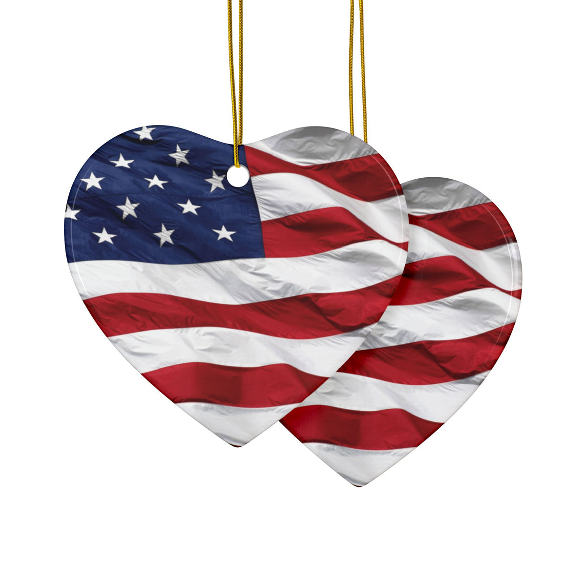 Patriotic - American Flag - Red White & Blue - Ceramic Ornaments - 2-Sided Holiday Decor -  Set of 1, 3, 5, or 10