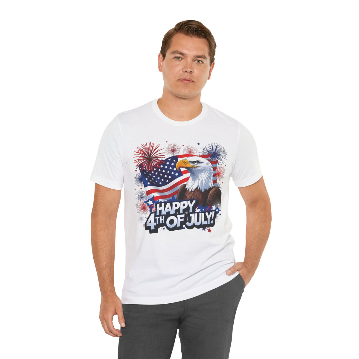 Happy 4th of July Graphic T-Shirt - Patriotic Bald Eagle - American Flag Tee - XS-4XL
