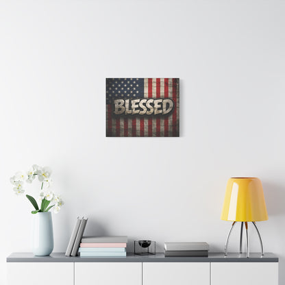 Blessed Vintage American Flag Canvas Wall Art - Patriotic Home Decor