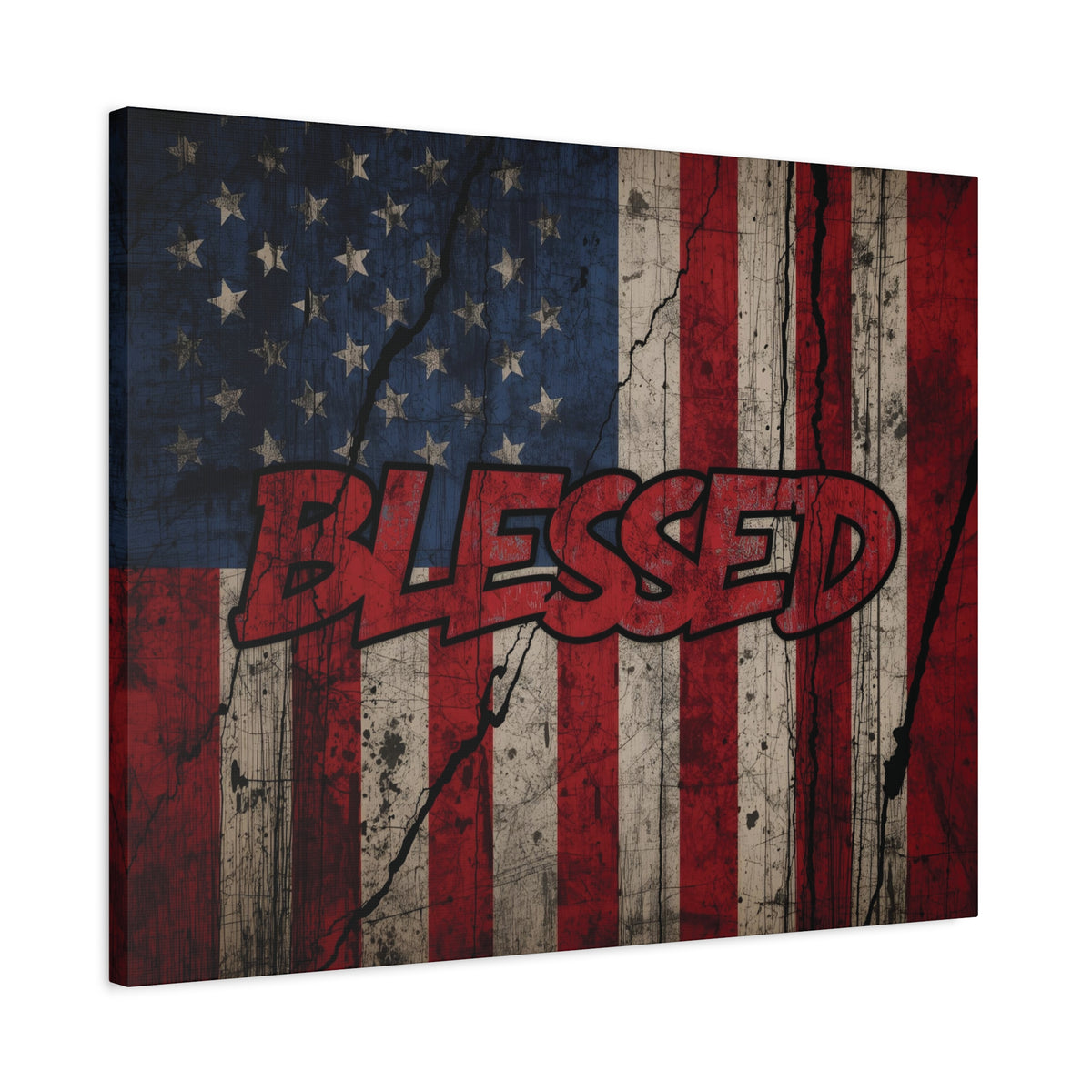 Blessed Canvas Wall Art - Vintage American Flag - Gallery Wrapped - Patriotic Americana Decor - Rustic Flag Art - 35 Sizes