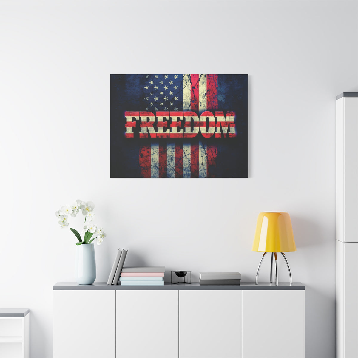 Freedom Canvas Wall Art - Patriotic Vintage American Flag - Gallery Wrapped - Red White Blue - 35 Sizes Available