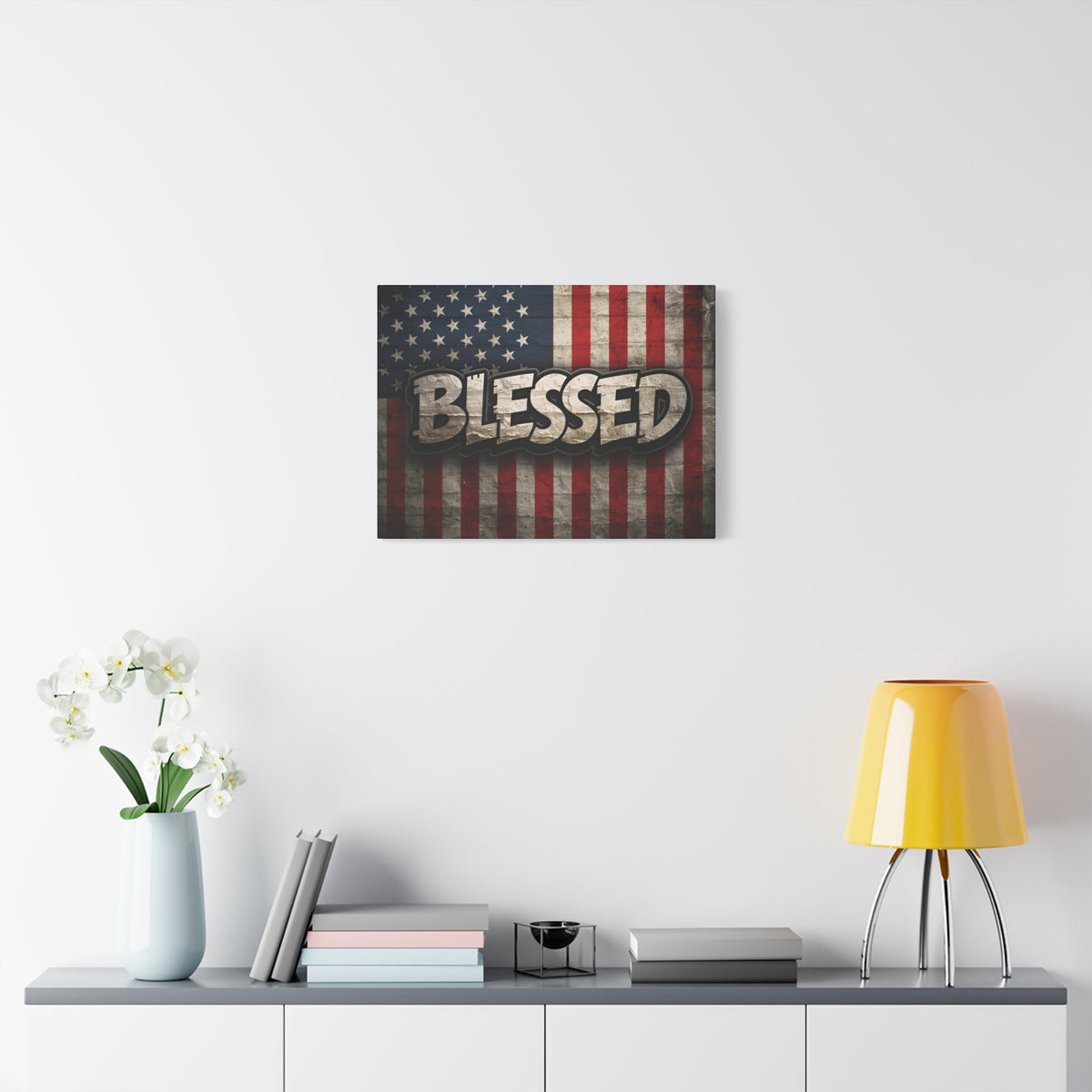 Blessed Vintage American Flag Canvas Wall Art - Patriotic Home Decor