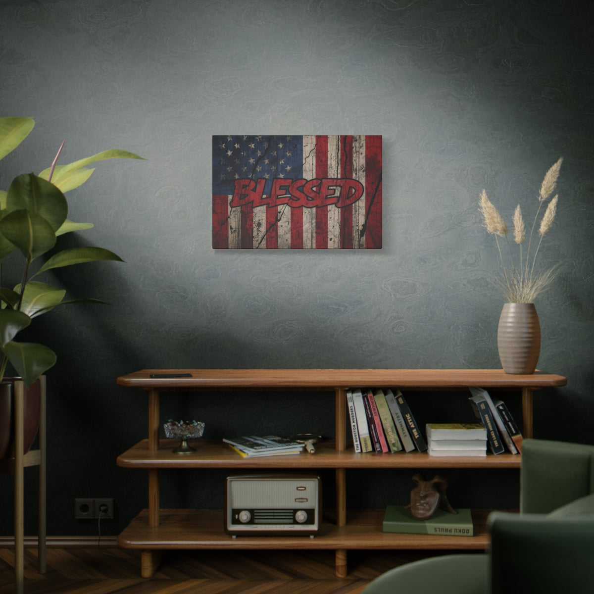 Blessed Canvas Wall Art - Vintage American Flag - Gallery Wrapped - Patriotic Americana Decor - Rustic Flag Art - 35 Sizes