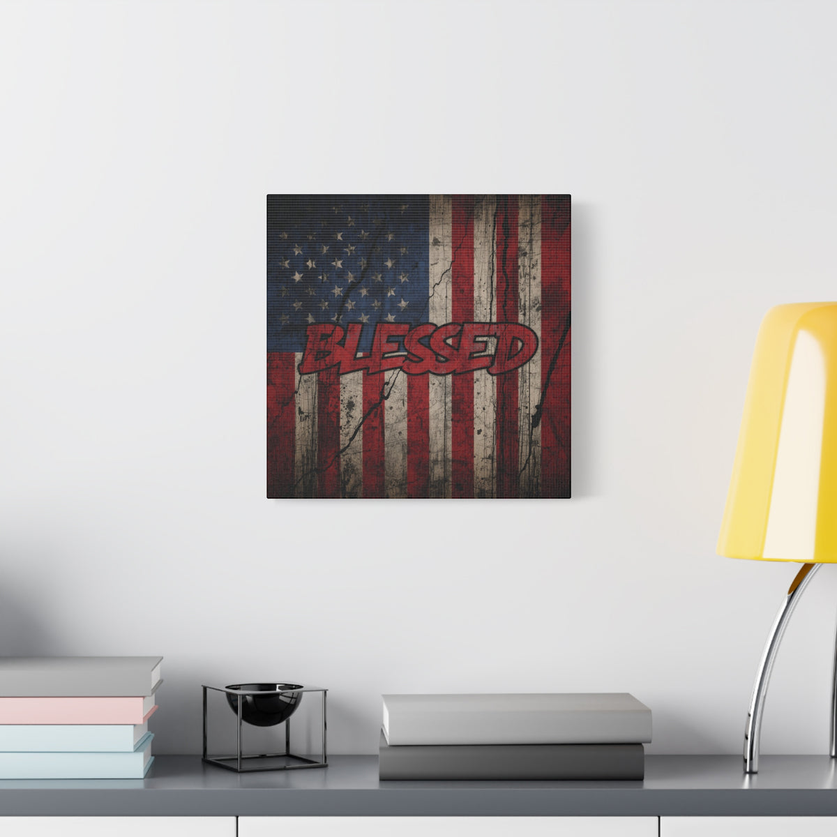 Blessed Canvas Wall Art - Vintage American Flag - Gallery Wrapped - Patriotic Americana Decor - Rustic Flag Art - 35 Sizes
