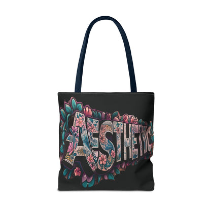 Aesthetic Black Floral Tote Bag - Eco-Friendly Shopping Bag - 3 Sizes