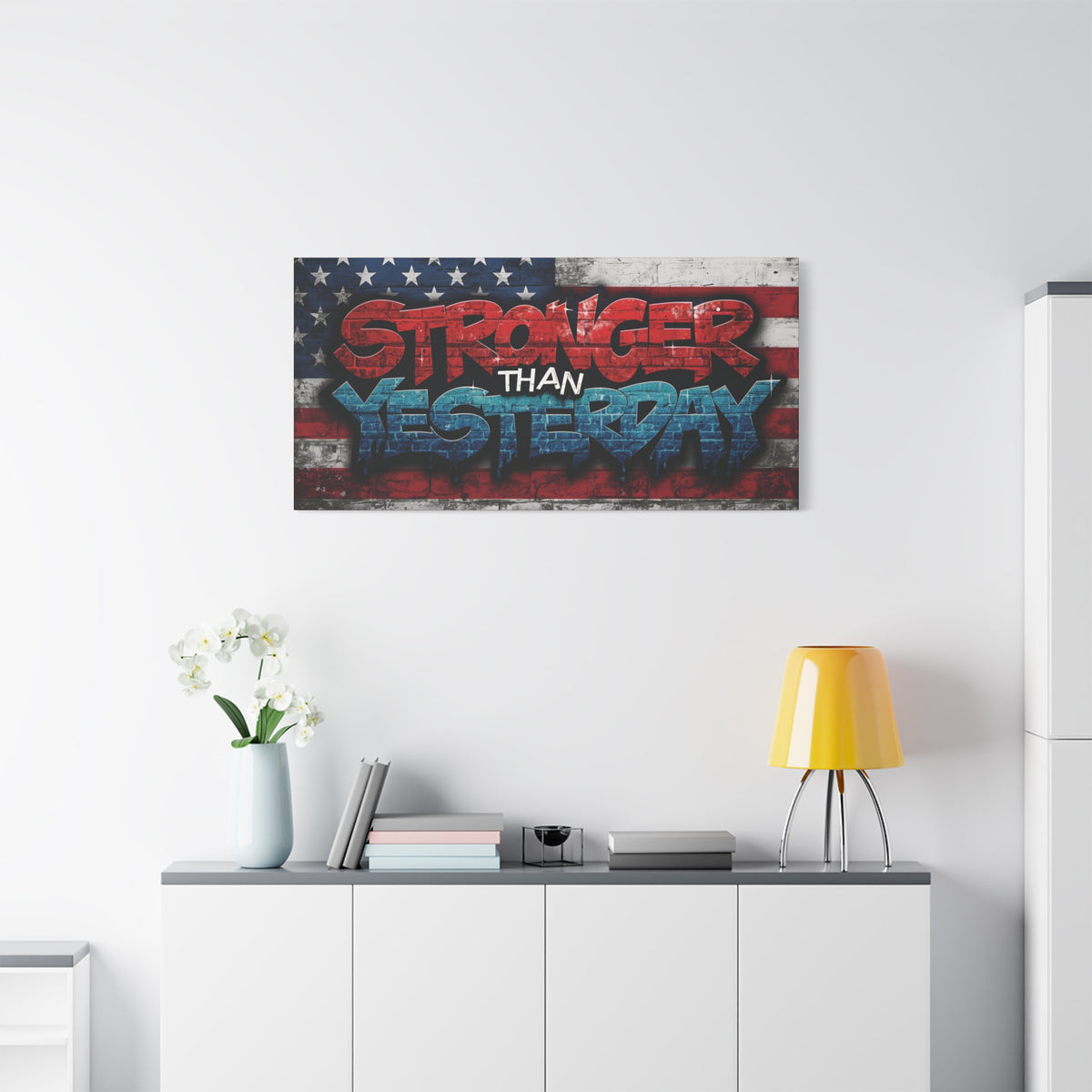 Stronger Than Yesterday Canvas Wall Art - Patriotic Fitness Motivation