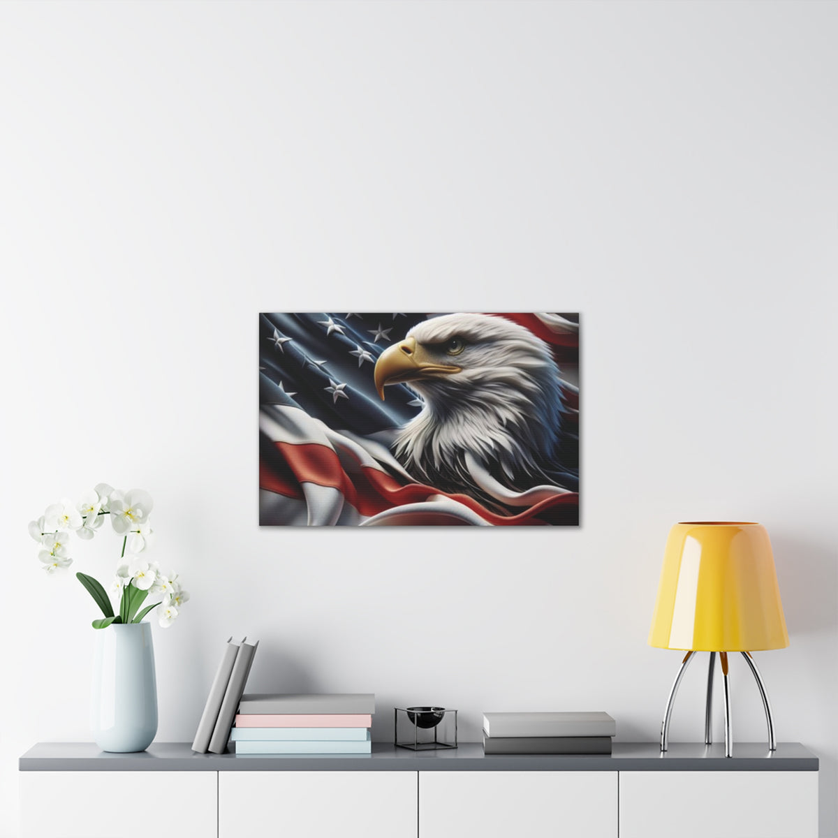 Patriotic Eagle Canvas Wall Art - American Flag Background - USA Decor