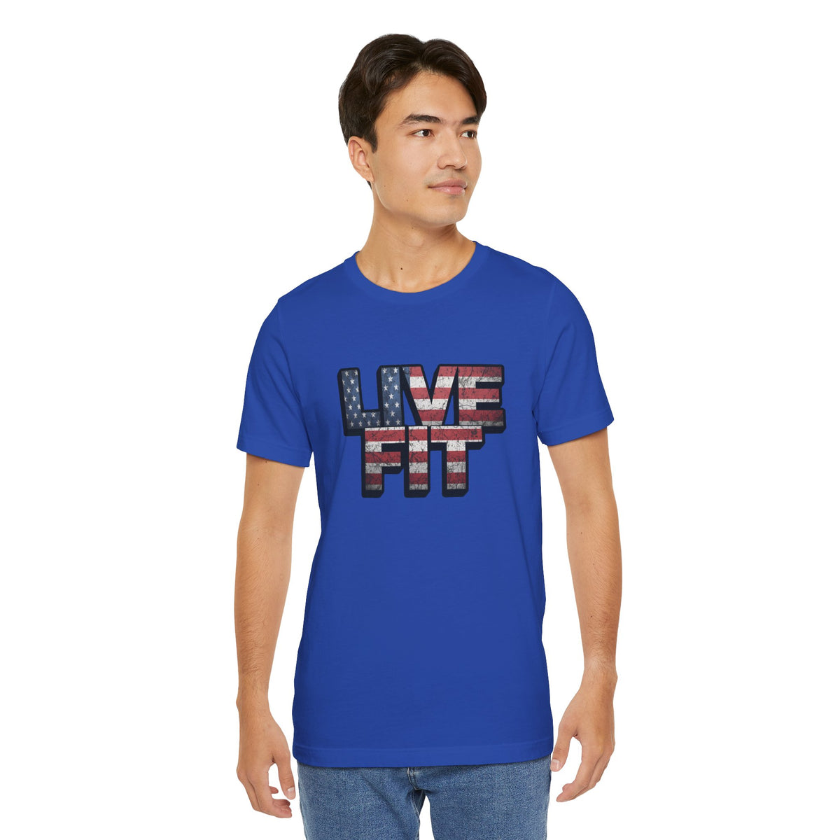 LIVE FIT Patriotic T-Shirt - American Flag Red White Blue - Unisex Fitness Tee