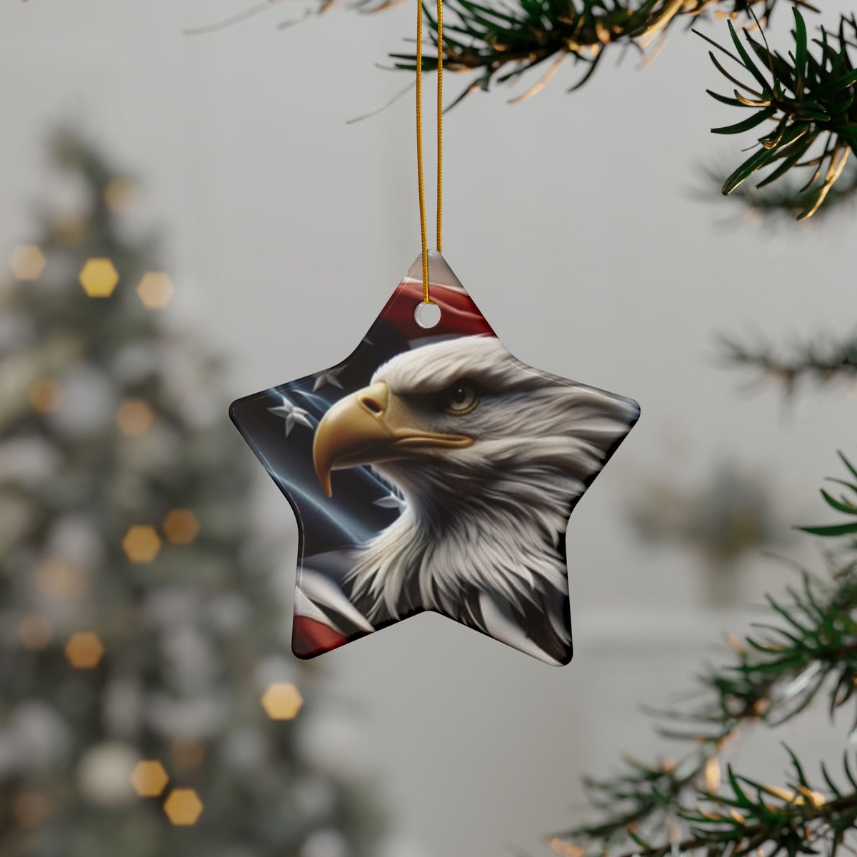 Patriotic Eagle Ornaments - American Flag Backdrop - 2 Sided Same Pic -