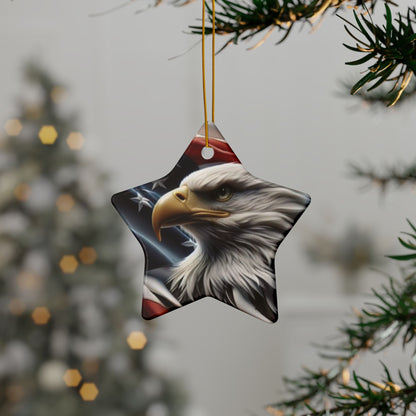 Patriotic Eagle Ornaments - American Flag Backdrop - 2 Sided Same Pic -