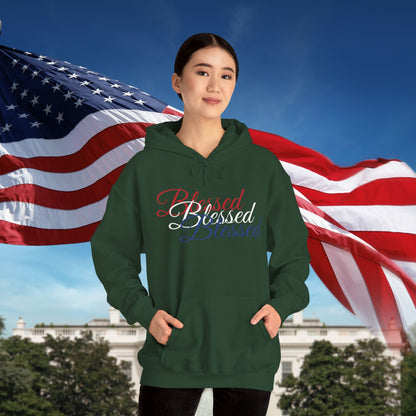 Blessed Hoodie - Patriotic Red White Blue - Unisex Pullover - Front & Back Print - S-5XL