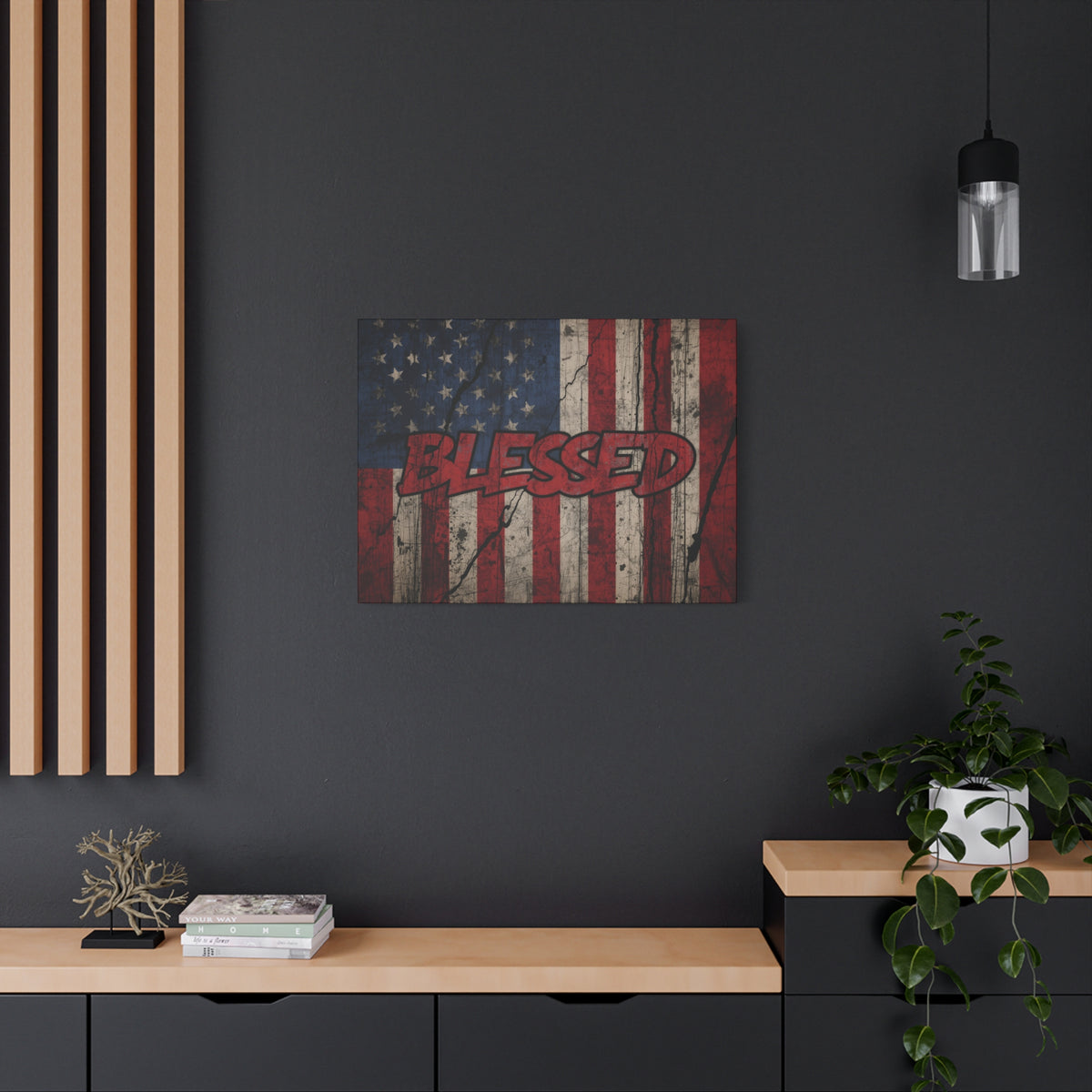 Blessed Canvas Wall Art - Vintage American Flag - Gallery Wrapped - Patriotic Americana Decor - Rustic Flag Art - 35 Sizes