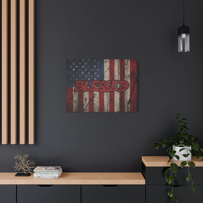 Blessed Canvas Wall Art - Vintage American Flag - Gallery Wrapped - Patriotic Americana Decor - Rustic Flag Art - 35 Sizes