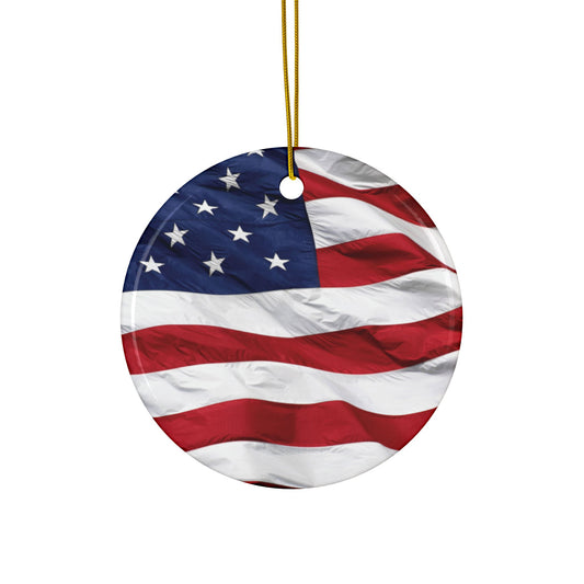 Patriotic - American Flag - Red White & Blue - Ceramic Ornaments - 2-Sided Holiday Decor -  Set of 1, 3, 5, or 10